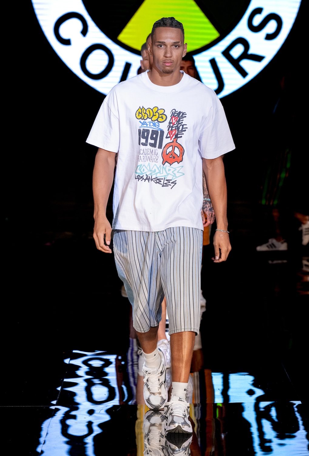 MIAMI, FLORIDA - MAY 29: A model walks the runway at the Cross Colours show during Miami Swim Week Powered By Art Hearts Fashion at M2 MIAMI on May 29, 2026 in Miami, Florida. (Photo by Mark Gunter/Getty Images for Art Hearts Fashion)