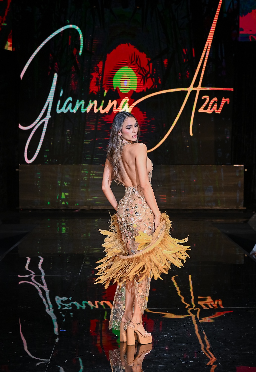 MIAMI, FLORIDA - MAY 29: Miss Charm Colombia 2024 Vanessa Velasquez walks the runway at the Giannina Azar show during Miami Swim Week Powered By Art Hearts Fashion at M2 MIAMI on May 29, 2026 in Miami, Florida. (Photo by Mark Gunter/Getty Images for Art Hearts Fashion)