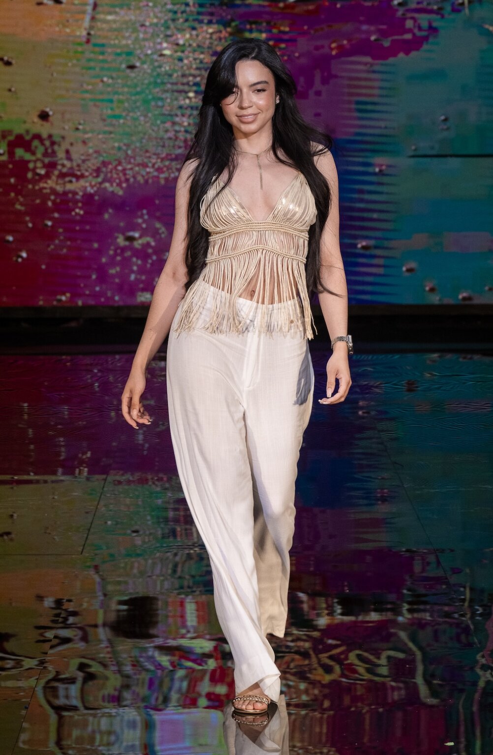 MIAMI, FLORIDA - MAY 28: A model walks the runway at the Lybethras show during Miami Swim Week Powered By Art Hearts Fashion at M2 MIAMI on May 28, 2026 in Miami, Florida. (Photo by Mark Gunter/Getty Images for Art Hearts Fashion)