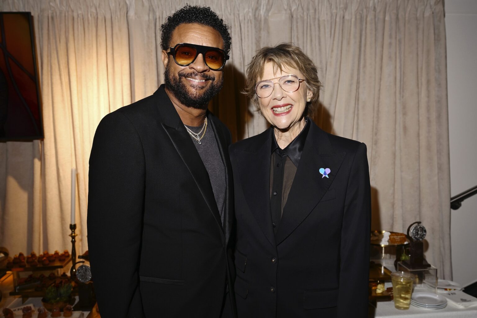 NEW YORK, NEW YORK - JUNE 07: (L-R) Shaggy and Annette Bening attend The 79th Annual Tony Awards Green Room Presented By Cunard at Radio City Music Hall on June 07, 2026 in New York City. (Photo by Valerie Terranova/Getty Images for Cunard)