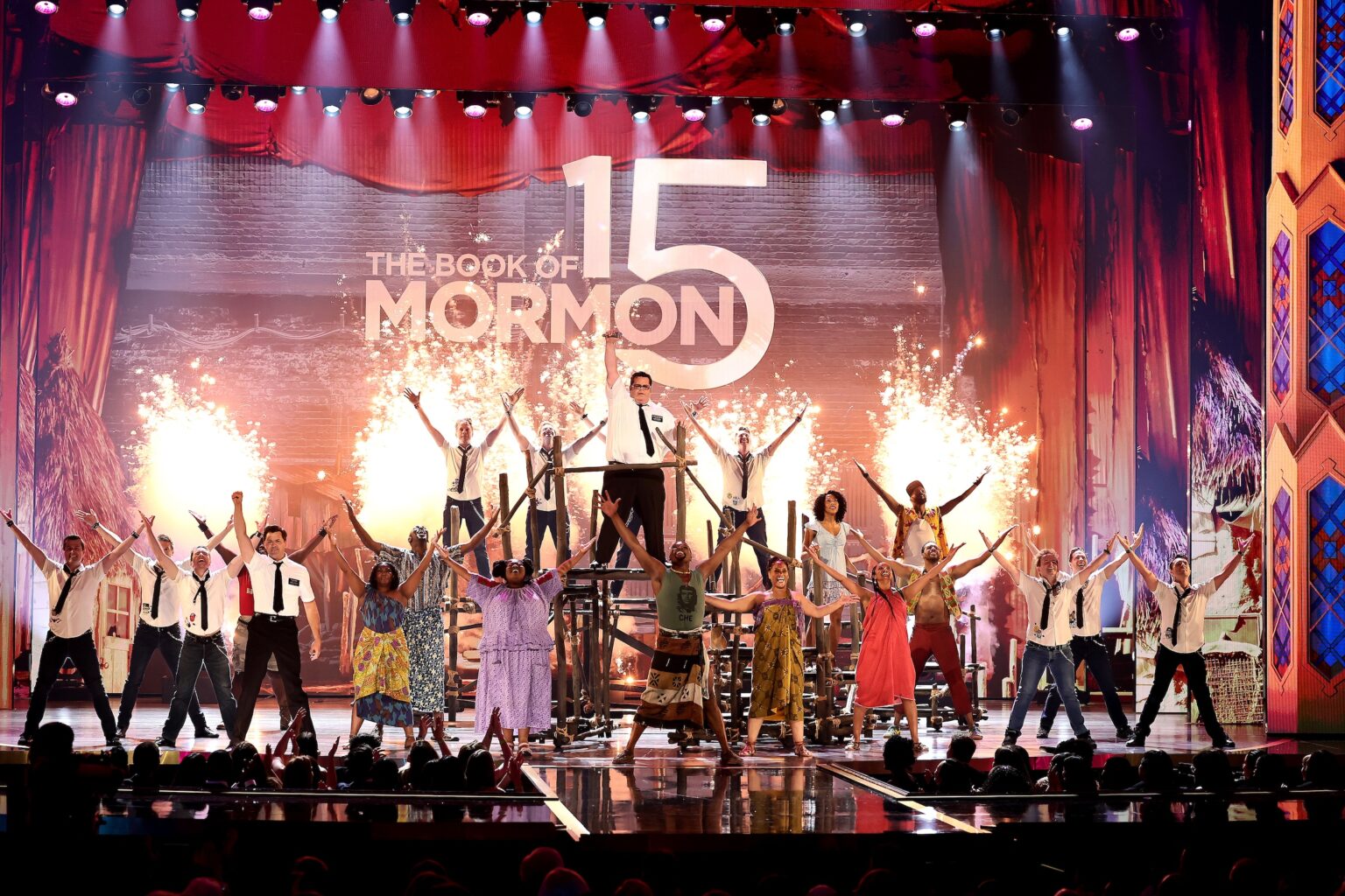 NEW YORK, NEW YORK - JUNE 07: The cast of Book of Mormon performs onstage during The 79th Annual Tony Awards at Radio City Music Hall on June 07, 2026 in New York City. (Photo by Theo Wargo/Getty Images for Tony Awards Productions)