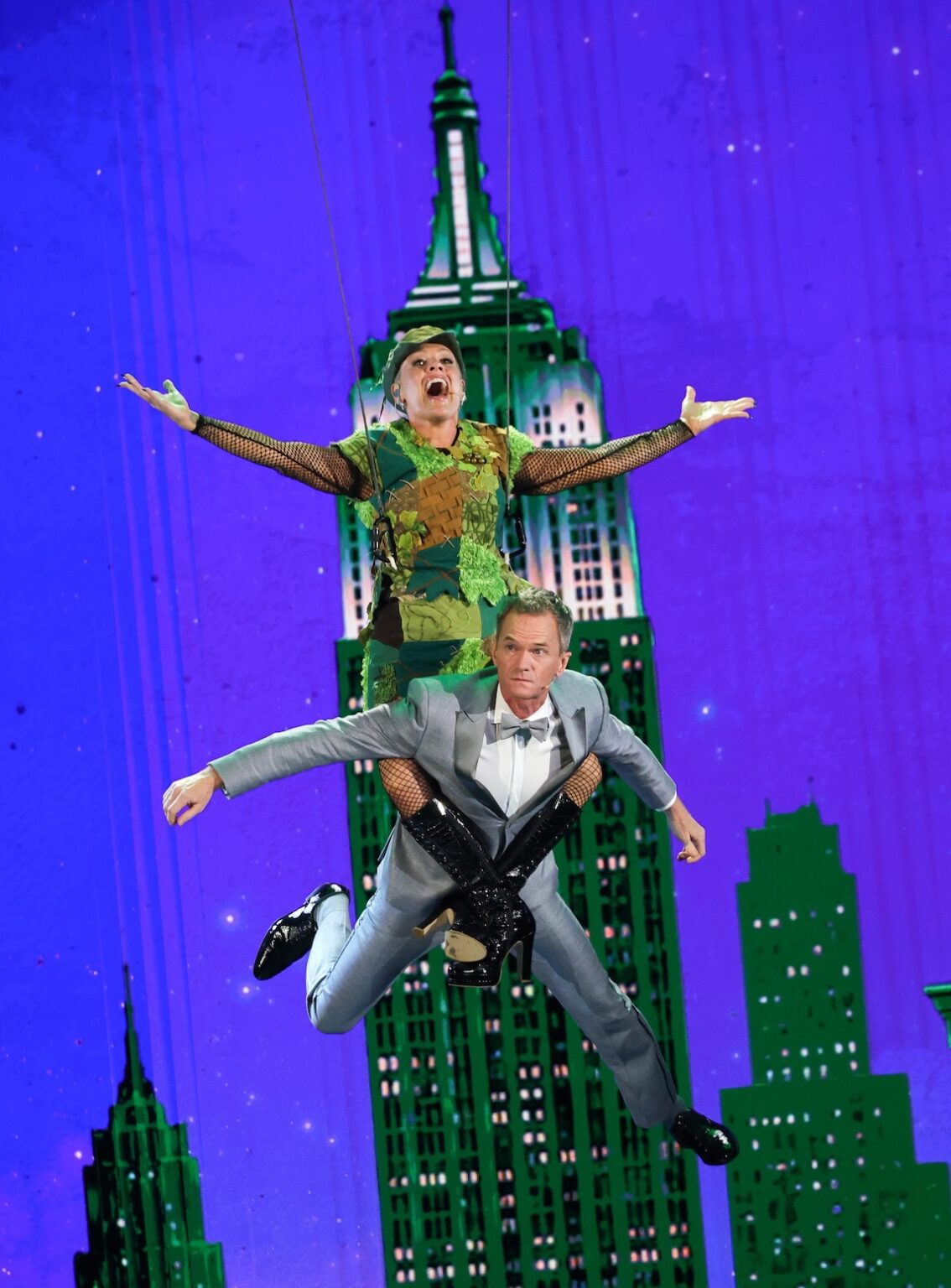 NEW YORK, NEW YORK - JUNE 07: P!NK (top) and Neil Patrick Harris perform onstage during The 79th Annual Tony Awards at Radio City Music Hall on June 07, 2026 in New York City. (Photo by Kevin Mazur/Getty Images for Tony Awards Productions)