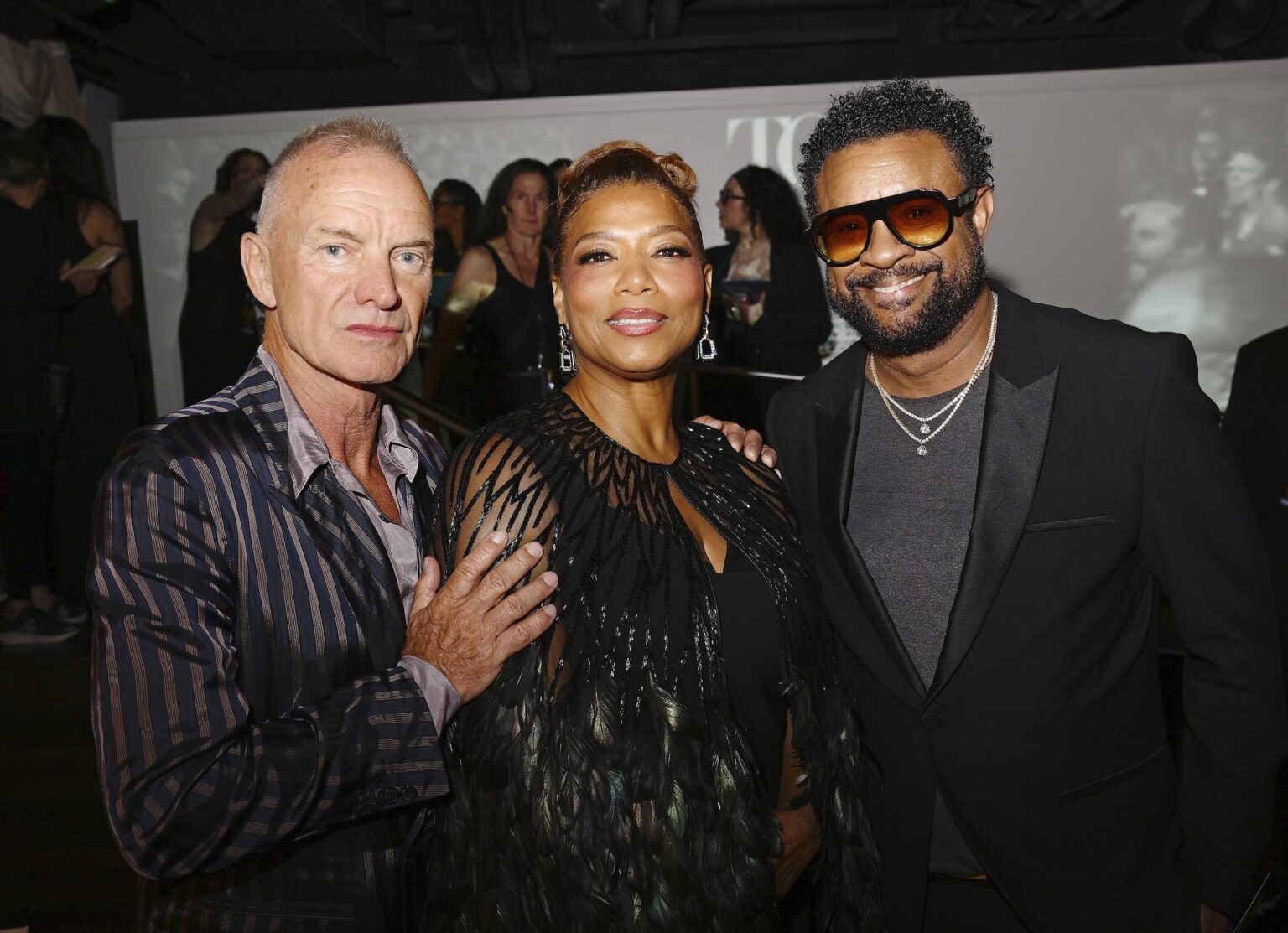 NEW YORK, NEW YORK - JUNE 07: (L-R) Sting, Queen Latifah and Shaggy attend The 79th Annual Tony Awards Green Room Presented By Cunard at Radio City Music Hall on June 07, 2026 in New York City. (Photo by Valerie Terranova/Getty Images for Cunard)