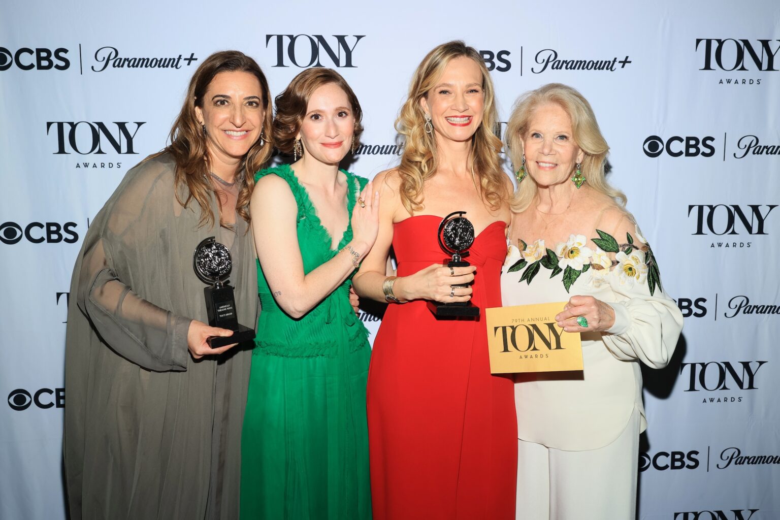 NEW YORK, NEW YORK - JUNE 07: (L-R) Eva Price, Rachel Sussman, Daryl Roth and Bess Wohl backstage during The 79th Annual Tony Awards First Impression's Presented by City National Bank at Radio City Music Hall on June 07, 2026 in New York City. (Photo by Jemal Countess/Getty Images for Tony Awards Productions)