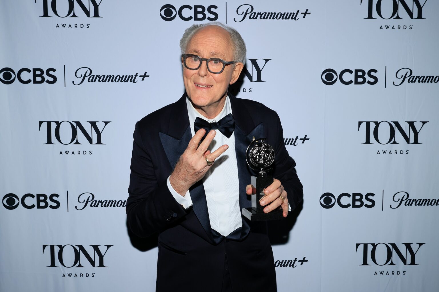 NEW YORK, NEW YORK - JUNE 07: John Lithgow poses with the Best Performance by an Actor in a Leading Role in a Play award for Giant backstage during The 79th Annual Tony Awards at Radio City Music Hall on June 07, 2026 in New York City. (Photo by Jemal Countess/Getty Images for Tony Awards Productions)