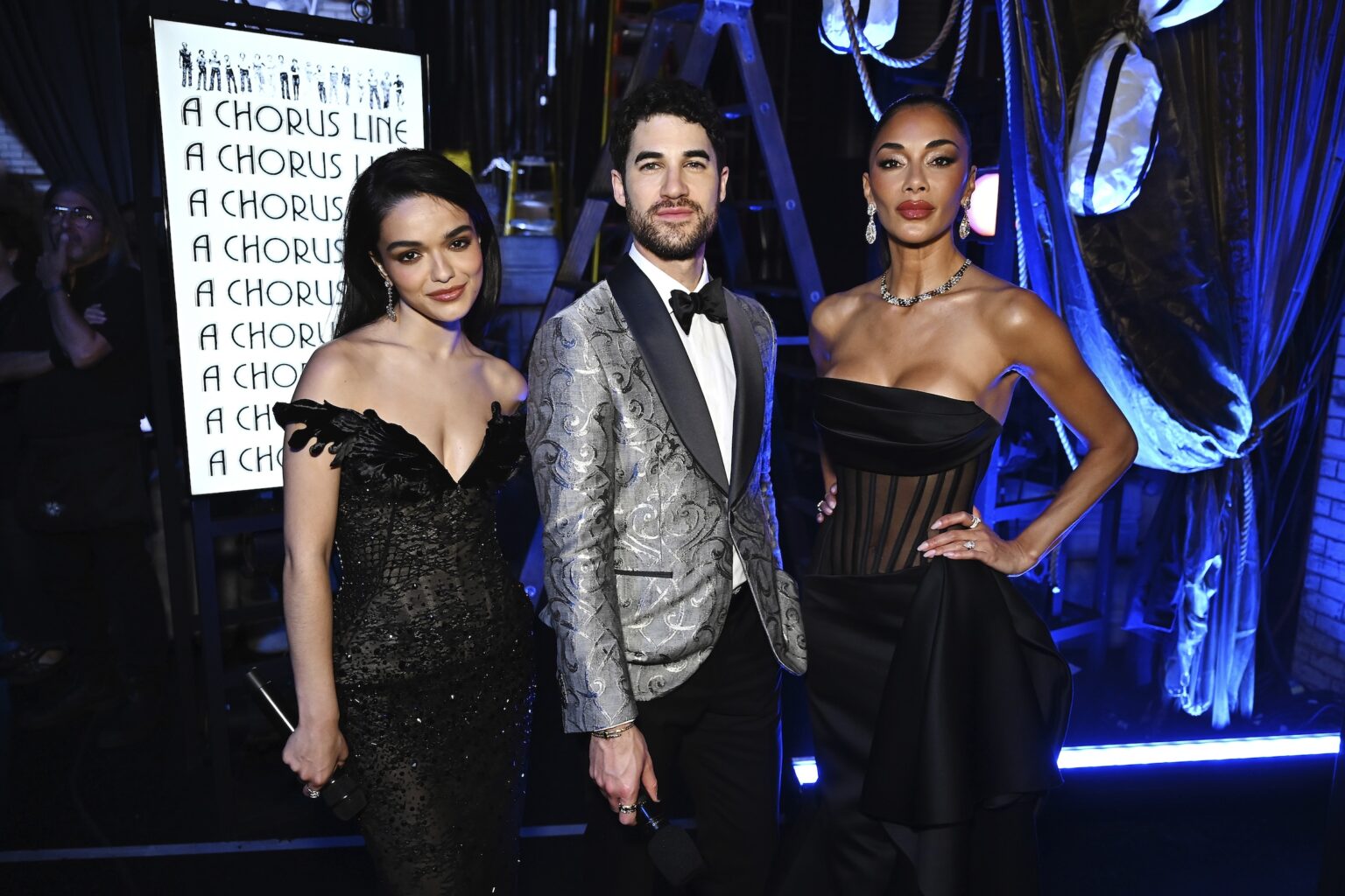 NEW YORK, NEW YORK - JUNE 07: (L-R) Rachel Zegler, Darren Criss and Nicole Scherzinger attend The 79th Annual Tony Awards at Radio City Music Hall on June 07, 2026 in New York City. (Photo by Jenny Anderson/Getty Images for Tony Awards Productions)