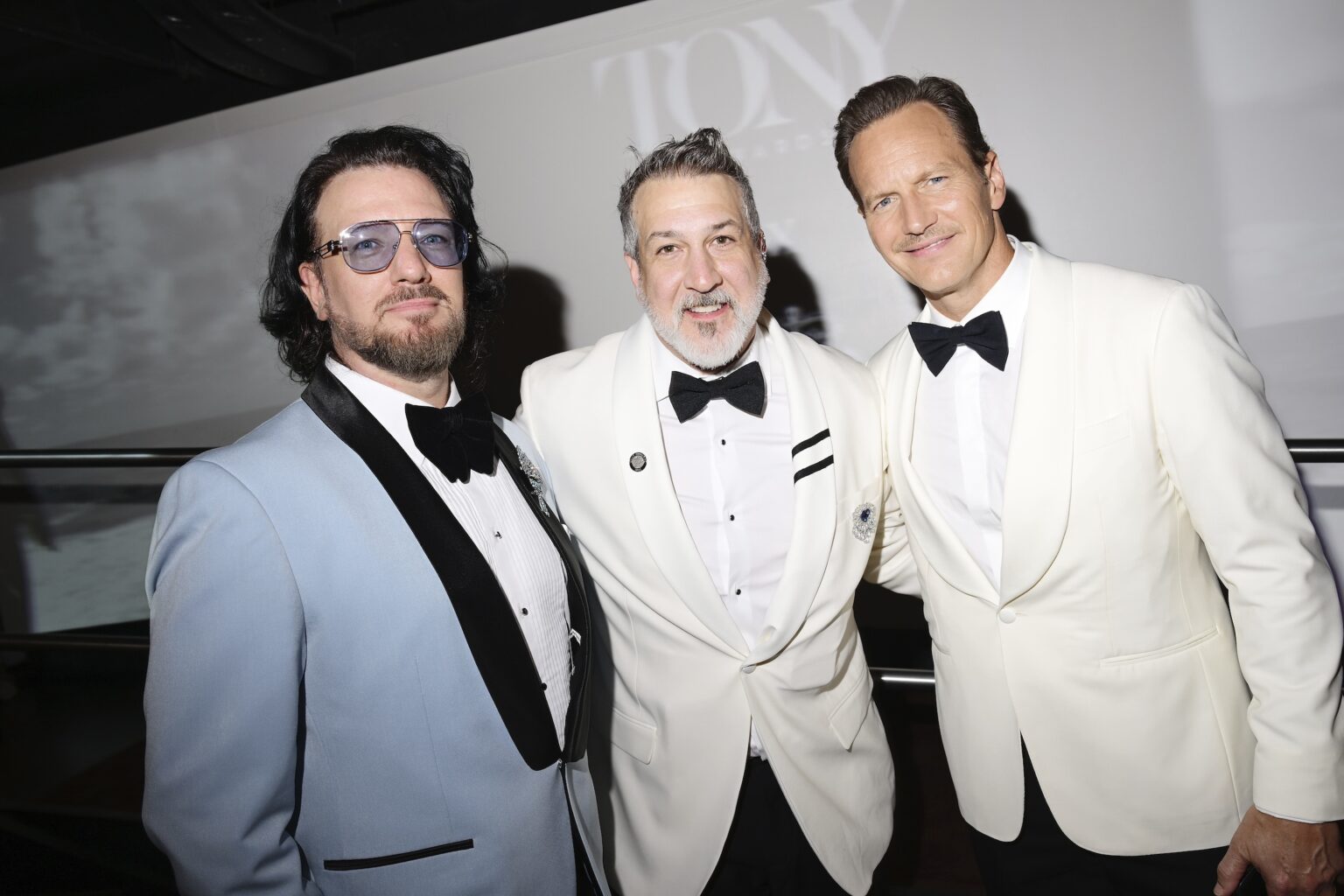 NEW YORK, NEW YORK - JUNE 07: (L-R) JC Chasez, Joey Fatone and Patrick Wilson attend The 79th Annual Tony Awards Green Room Presented By Cunard at Radio City Music Hall on June 07, 2026 in New York City. (Photo by Valerie Terranova/Getty Images for Cunard)