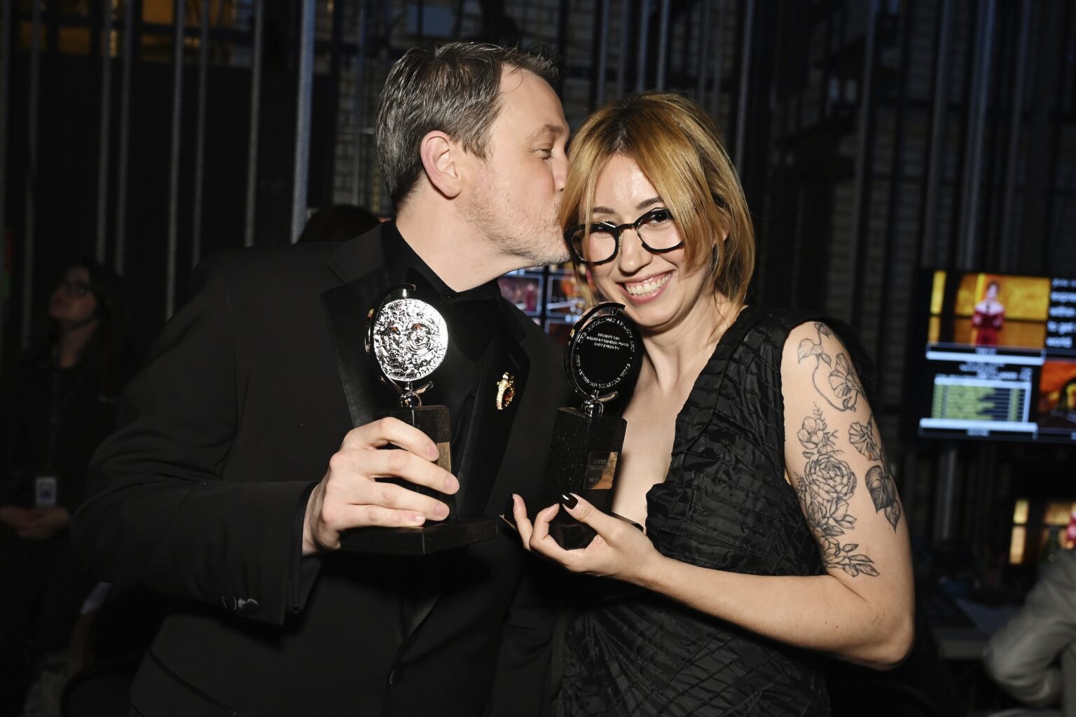 NEW YORK, NEW YORK - JUNE 07: (L-R) Michael Arden and Jen Schriever winners of Best Lighting Design of a Musical for The Lost Boys attend The 79th Annual Tony Awards at Radio City Music Hall on June 07, 2026 in New York City. (Photo by Jenny Anderson/Getty Images for Tony Awards Productions)
