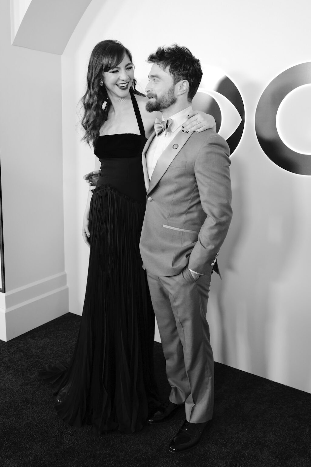 NEW YORK, NEW YORK - JUNE 07: (EDITORS NOTE: Image has been shot in black and white. Color version not available.) (L-R) Erin Darke and Daniel Radcliffe attend The 79th Annual Tony Awards at Radio City Music Hall on June 07, 2026 in New York City. (Photo by Jenny Anderson/Getty Images for Tony Awards Productions)