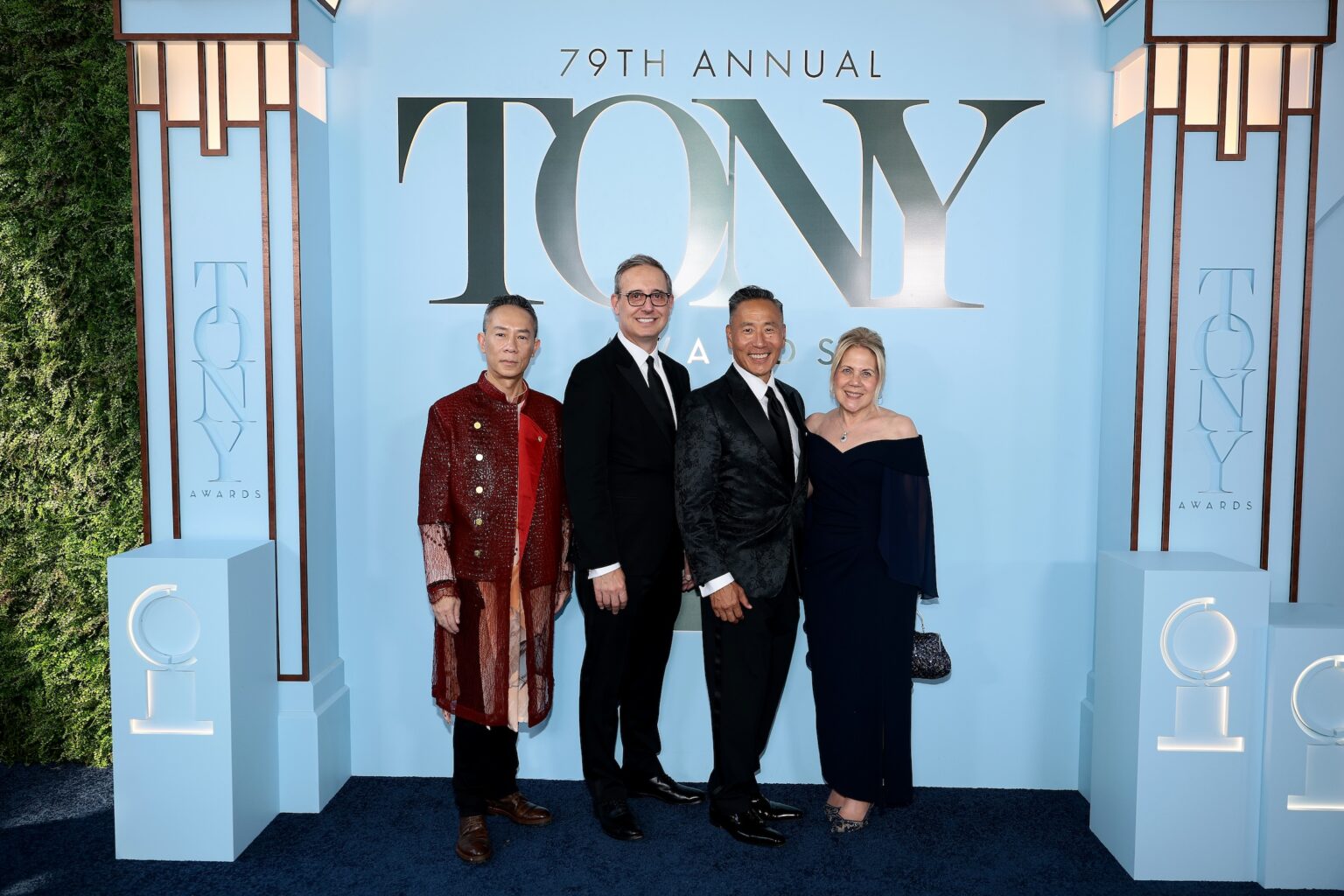 NEW YORK, NEW YORK - JUNE 07: (2nd L-R) Erik Piecuch, JaHan Wang, and Rita Marie Pelosi attend The 79th Annual Tony Awards at Radio City Music Hall on June 07, 2026 in New York City. (Photo by Dimitrios Kambouris/Getty Images for Tony Awards Productions)