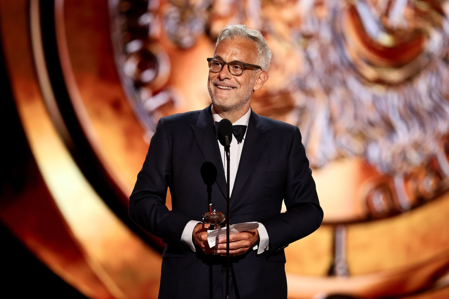 NEW YORK, NEW YORK - JUNE 07: Joe Mantello accepts the Best Direction of a Play award for Arthur Miller's Death of a Salesman onstage during The 79th Annual Tony Awards at Radio City Music Hall on June 07, 2026 in New York City. (Photo by Theo Wargo/Getty Images for Tony Awards Productions)