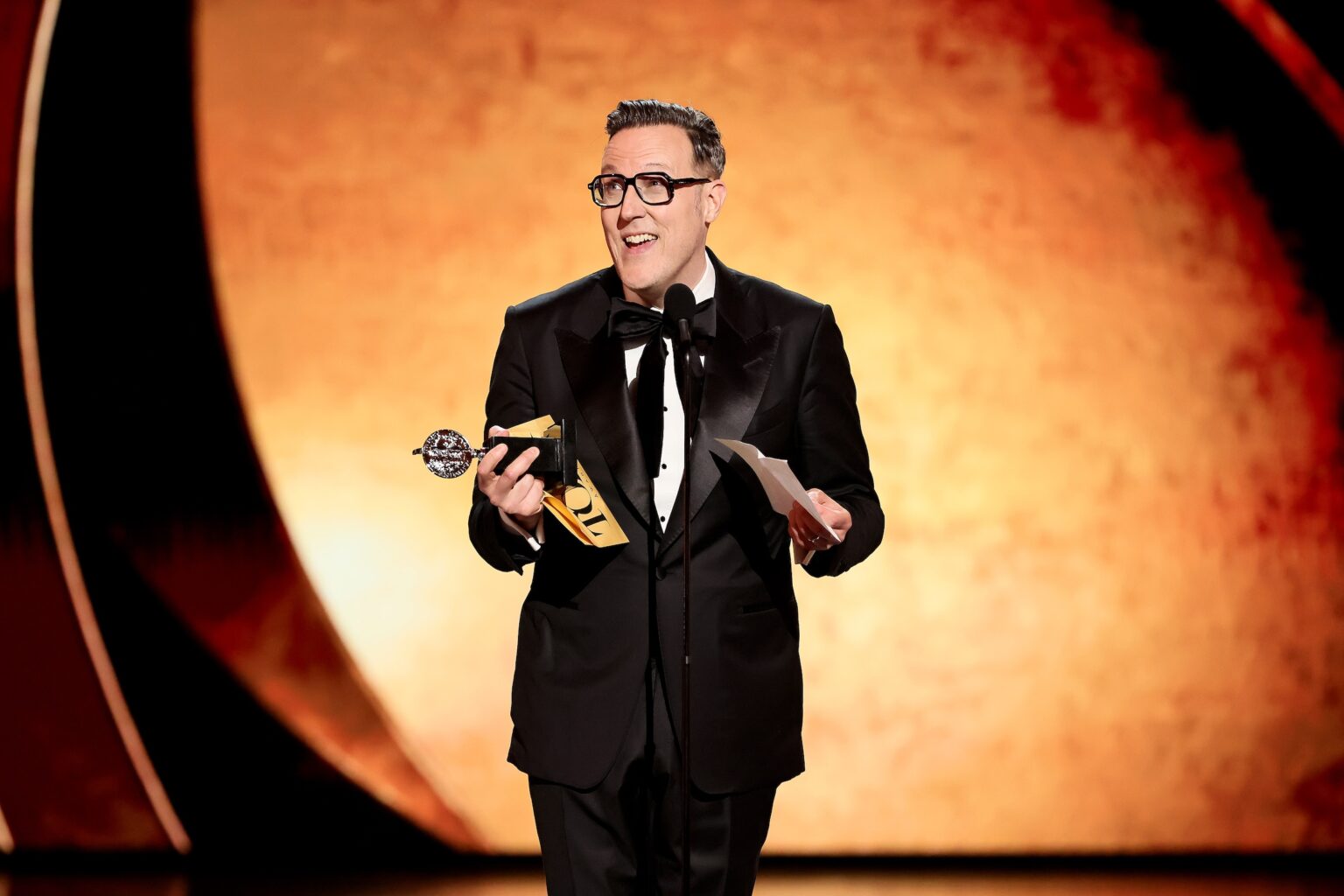 NEW YORK, NEW YORK - JUNE 07: Dane Laffrey accepts the Best Scenic Design of a Musical award for The Lost Boys onstage during The 79th Annual Tony Awards at Radio City Music Hall on June 07, 2026 in New York City. (Photo by Theo Wargo/Getty Images for Tony Awards Productions)