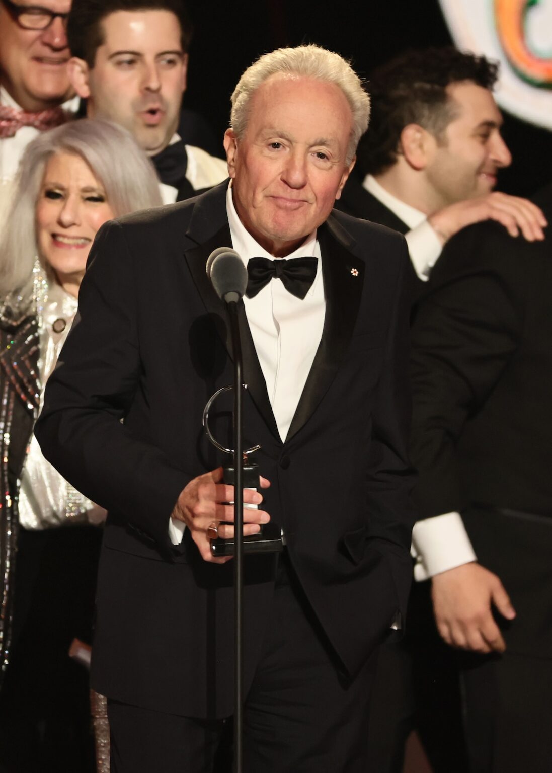 NEW YORK, NEW YORK - JUNE 07: Lorne Michaels accepts the Best Musical award for Schmigadoon! alongside cast and crew onstage during The 79th Annual Tony Awards at Radio City Music Hall on June 07, 2026 in New York City. (Photo by Theo Wargo/Getty Images for Tony Awards Productions)