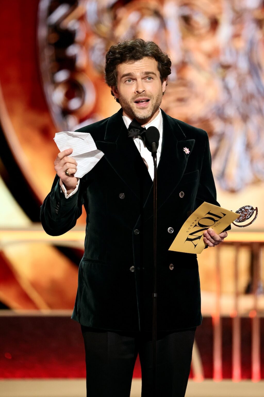 NEW YORK, NEW YORK - JUNE 07: Alden Ehrenreich accepts the Best Performance by an Actor in a Featured Role in a Play award for Becky Shaw onstage during The 79th Annual Tony Awards at Radio City Music Hall on June 07, 2026 in New York City. (Photo by Theo Wargo/Getty Images for Tony Awards Productions)