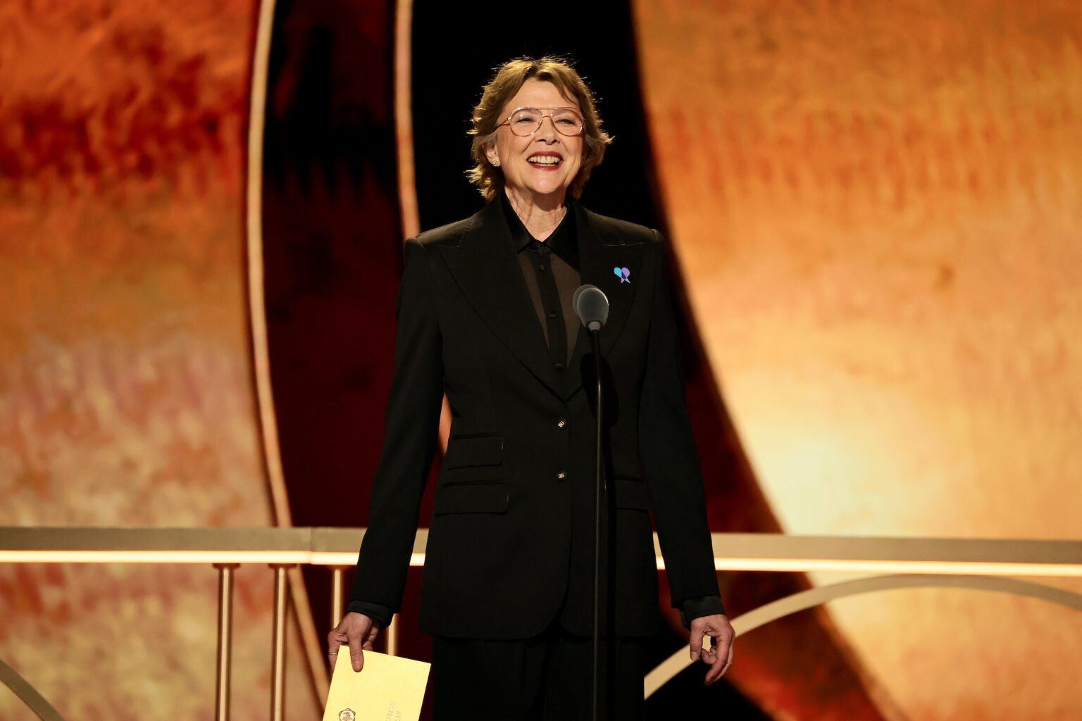 NEW YORK, NEW YORK - JUNE 07: Annette Bening speaks onstage during The 79th Annual Tony Awards at Radio City Music Hall on June 07, 2026 in New York City. (Photo by Theo Wargo/Getty Images for Tony Awards Productions)