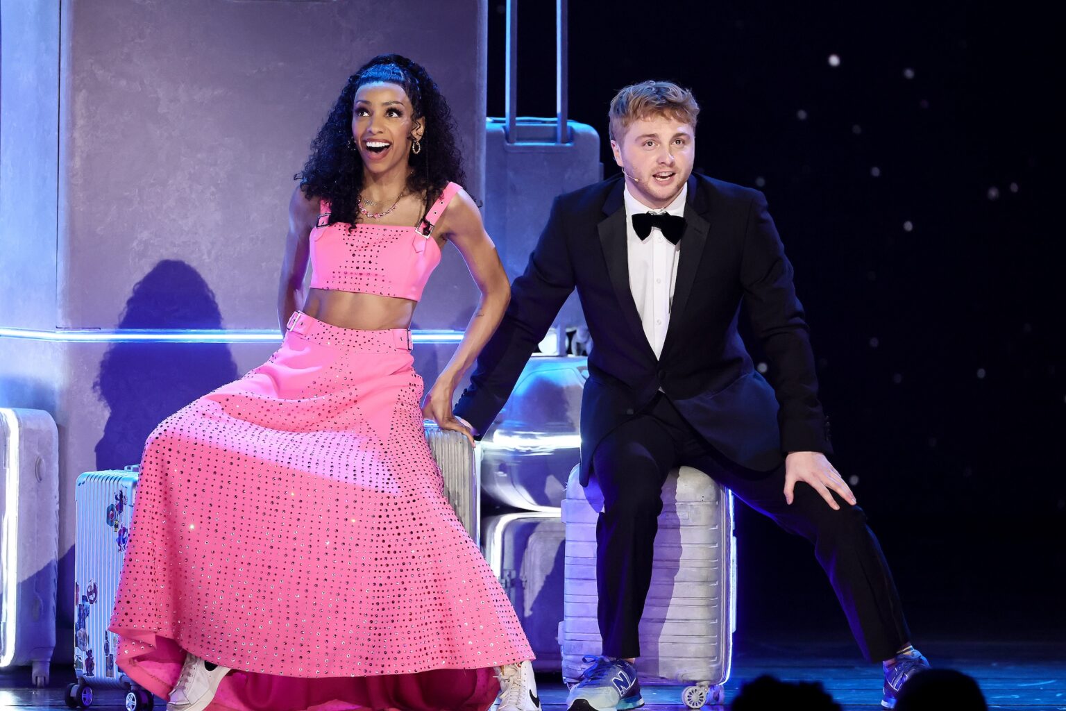 NEW YORK, NEW YORK - JUNE 07: (L-R) Christani Pitts and Sam Tutty of Two Strangers (Carry a Cake Across New York) perform onstage during The 79th Annual Tony Awards at Radio City Music Hall on June 07, 2026 in New York City. (Photo by Theo Wargo/Getty Images for Tony Awards Productions)