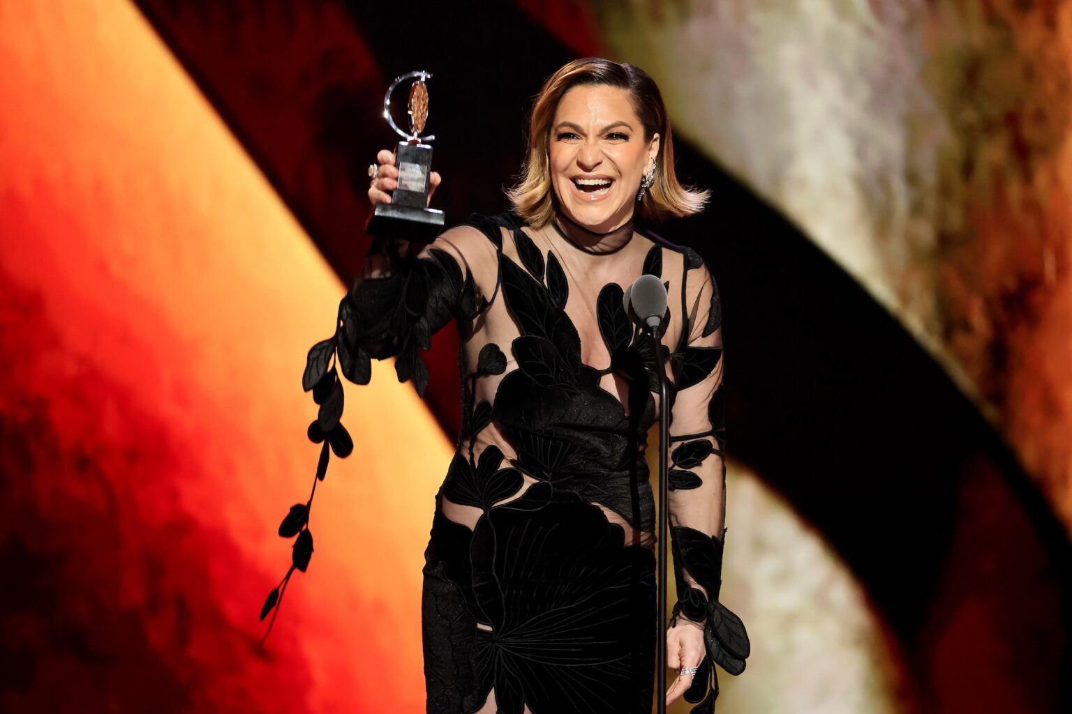NEW YORK, NEW YORK - JUNE 07: Shoshana Bean accepts the Best Performance by an Actress in a Featured Role in a Musical award for The Lost Boys onstage during The 79th Annual Tony Awards at Radio City Music Hall on June 07, 2026 in New York City. (Photo by Theo Wargo/Getty Images for Tony Awards Productions)
