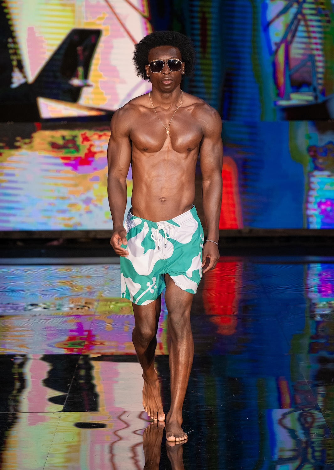 MIAMI, FLORIDA - MAY 29: A model walks the runway at the Sorrento Blu show during Miami Swim Week Powered By Art Hearts Fashion at M2 MIAMI on May 29, 2026 in Miami, Florida. (Photo by Mark Gunter/Getty Images for Art Hearts Fashion)