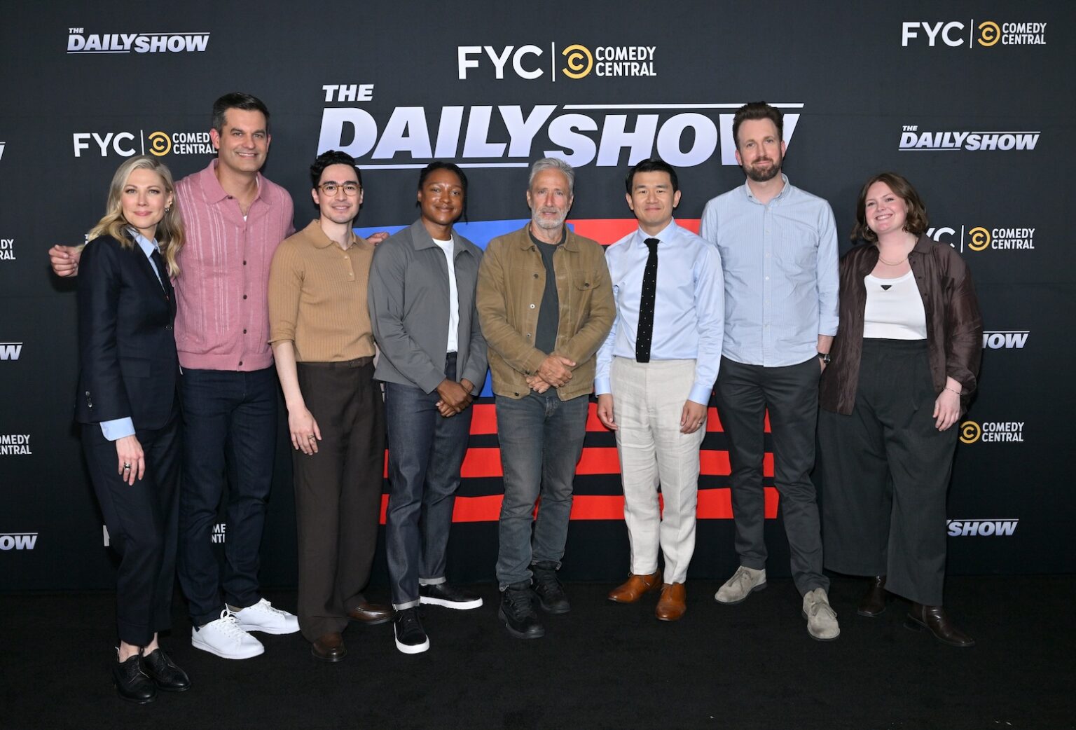 NEW YORK, NEW YORK - JUNE 09: (L-R) Desi Lydic, Michael Kosta, Josh Johnson, Jon Stewart, Ronny Chieng, Jordan Klepper, and Grace Kuhlenschmidt attend Comedy Central's "The Daily Show" FYC Event at Metrograph on June 09, 2026 in New York City. (Photo by Roy Rochlin/Getty Images for Paramount+)