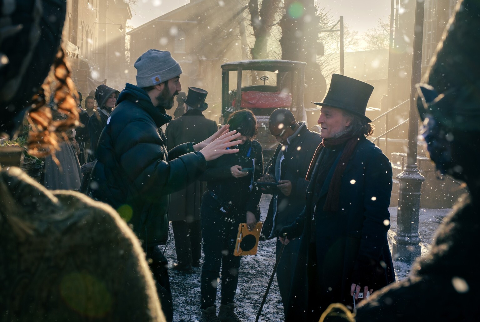 Director Ti West and Johnny Depp on the set of Ebenezer from Paramount Pictures.