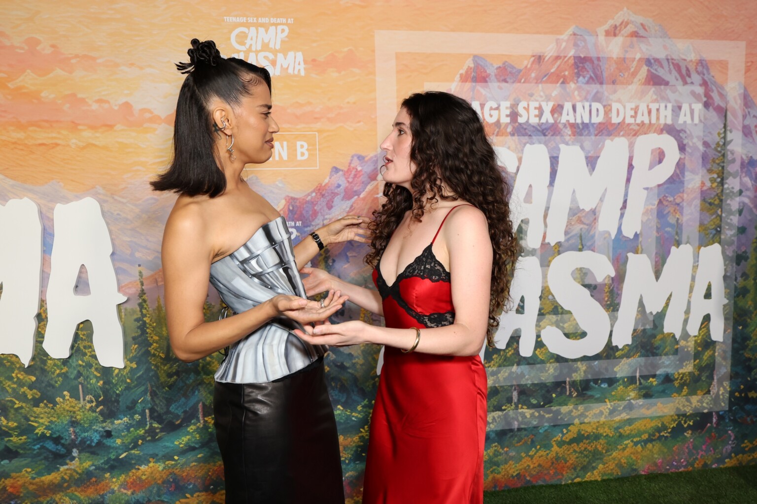 LOS ANGELES, CALIFORNIA - JULY 29: Jasmin Savoy Brown (L) and Kate Berlant seen at the Special Screening of Mubi's "Teenage Sex and Death at Camp Miasma" at DGA Theatre on July 29, 2026 in Los Angeles, California. (Photo by JC Olivera/Mubi via Getty Images)