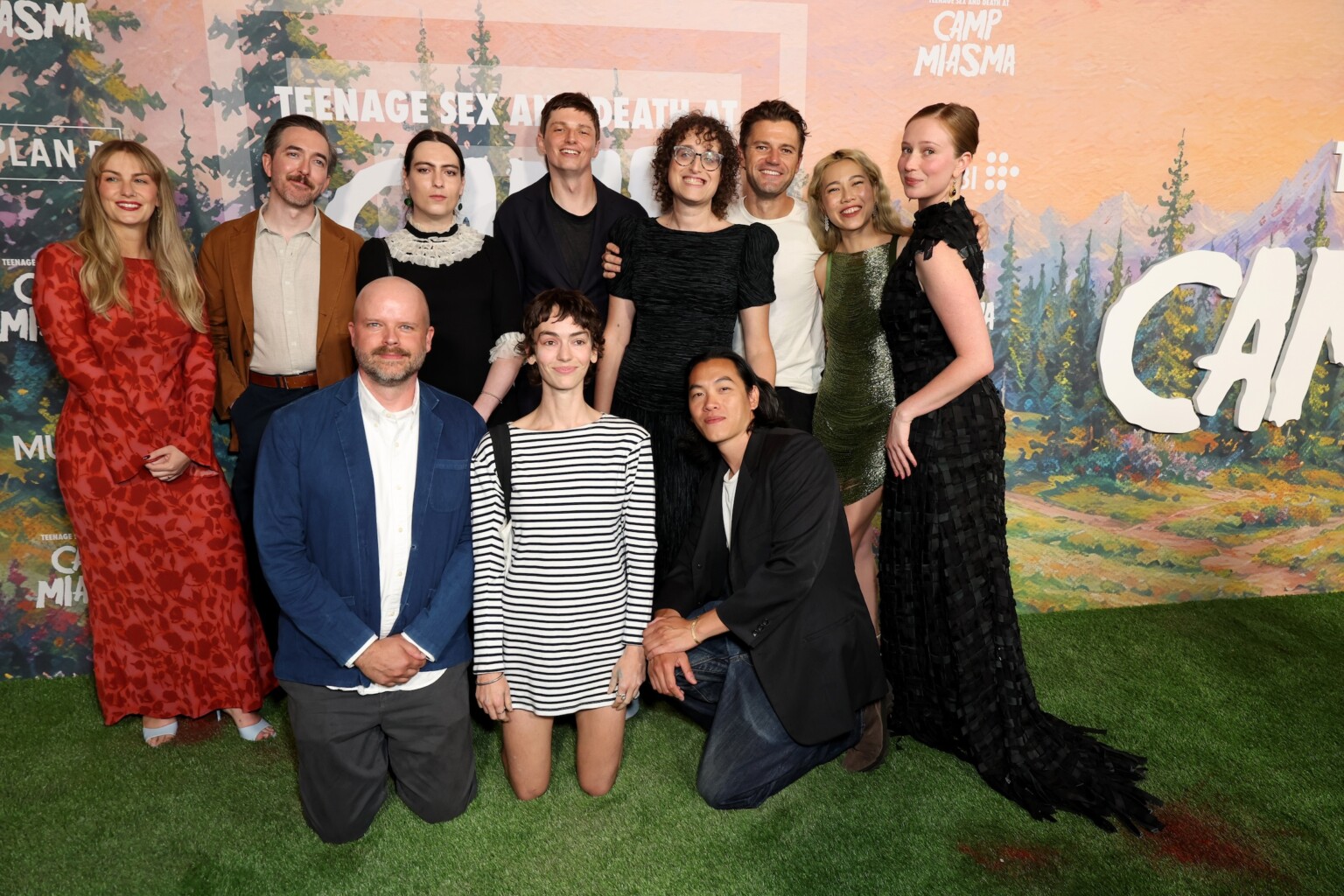 LOS ANGELES, CALIFORNIA - JULY 29: (L-R) Kendra Tarpenning, Matthew Hyland, Graham Mason, Sepi Mashiahof, Brandon Tonner-Connolly, Jack Haven, Jane Schoenbrun, Willy McGee, Eric K. Yue, Caddy Vanasirikul and Hannah Einbinder seen at the Special Screening of Mubi's "Teenage Sex and Death at Camp Miasma" at DGA Theatre on July 29, 2026 in Los Angeles, California. (Photo by JC Olivera/Mubi via Getty Images)