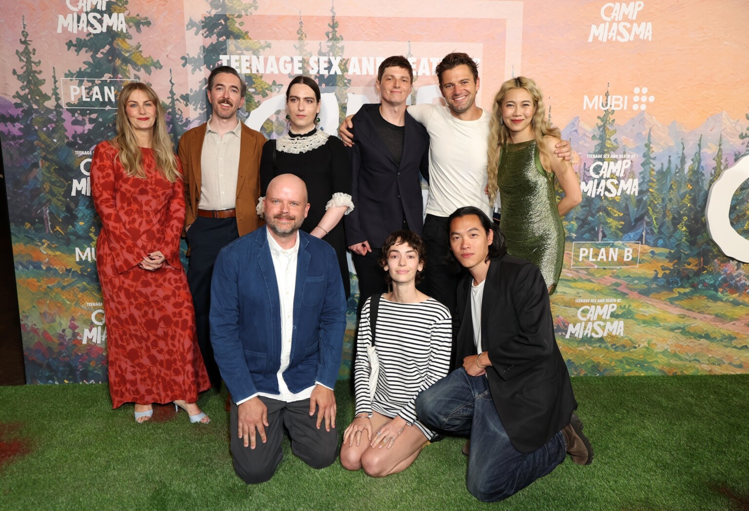 LOS ANGELES, CALIFORNIA - JULY 29: (L-R) Kendra Tarpenning, Matthew Hyland, Graham Mason, Sepi Mashiahof, Brandon Tonner-Connolly, Jack Haven, Willy McGee, Eric K. Yue and Caddy Vanasirikul seen at the Special Screening of Mubi's "Teenage Sex and Death at Camp Miasma" at DGA Theatre on July 29, 2026 in Los Angeles, California. (Photo by JC Olivera/Mubi via Getty Images)