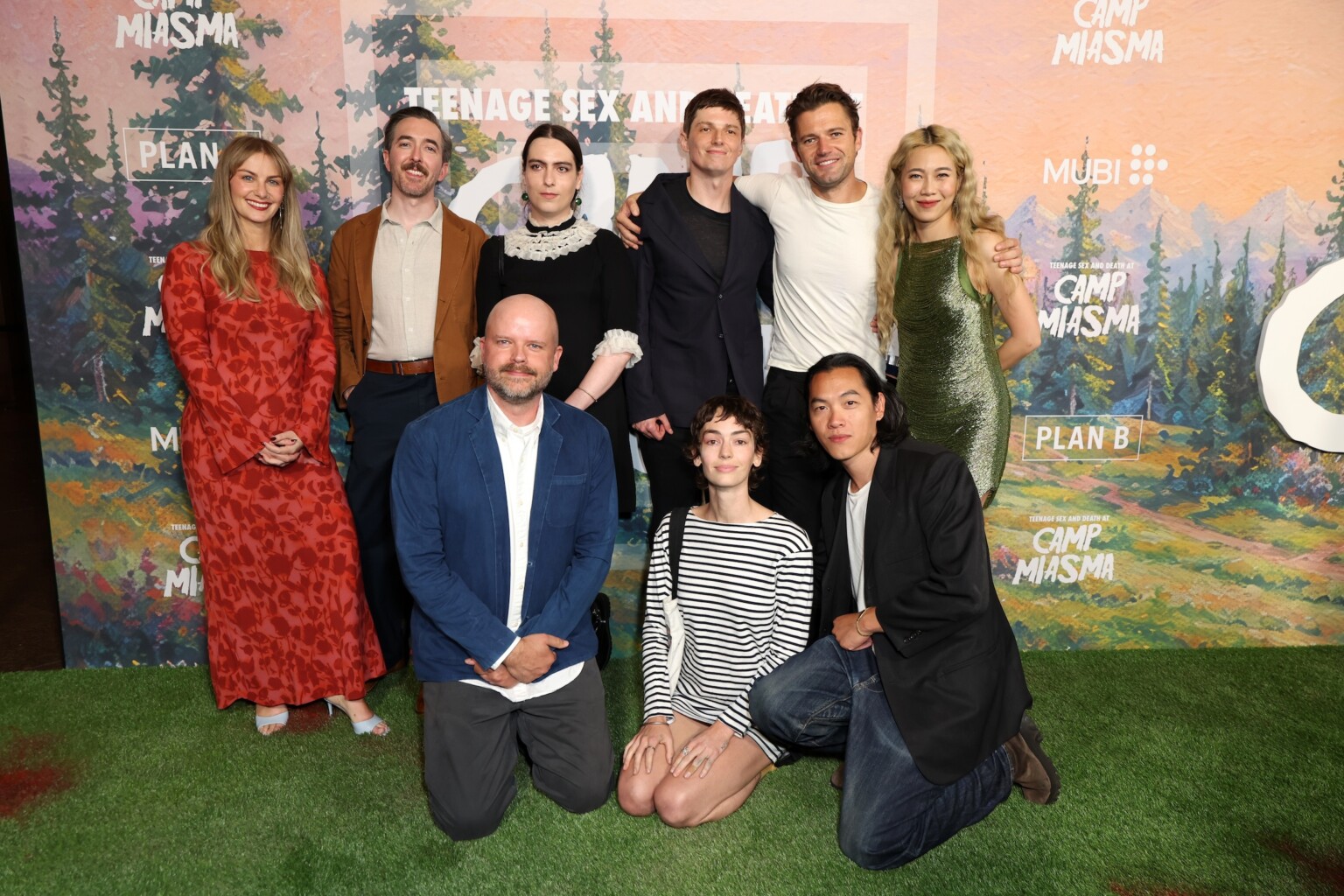 LOS ANGELES, CALIFORNIA - JULY 29: (L-R) Kendra Tarpenning, Matthew Hyland, Graham Mason, Sepi Mashiahof, Brandon Tonner-Connolly, Jack Haven, Willy McGee, Eric K. Yue and Caddy Vanasirikul seen at the Special Screening of Mubi's "Teenage Sex and Death at Camp Miasma" at DGA Theatre on July 29, 2026 in Los Angeles, California. (Photo by JC Olivera/Mubi via Getty Images)