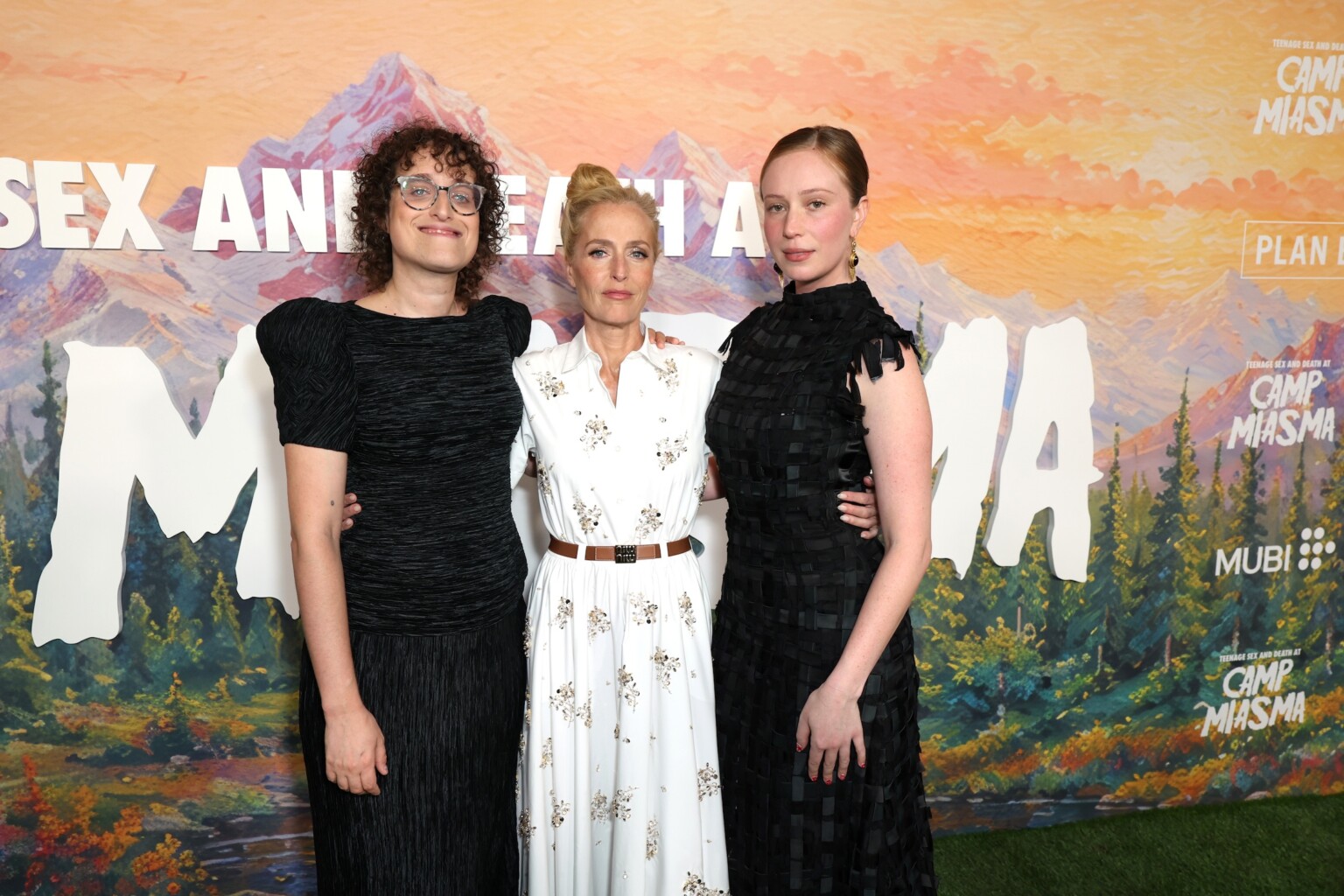 LOS ANGELES, CALIFORNIA - JULY 29: (L-R) Jane Schoenbrun, Gillian Anderson and Hannah Einbinder seen at the Special Screening of Mubi's "Teenage Sex and Death at Camp Miasma" at DGA Theatre on July 29, 2026 in Los Angeles, California. (Photo by JC Olivera/Mubi via Getty Images)