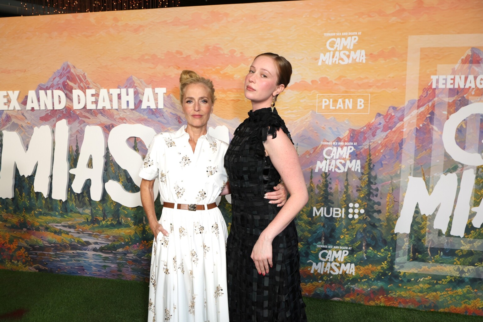 LOS ANGELES, CALIFORNIA - JULY 29: Gillian Anderson (L) and Hannah Einbinder seen at the Special Screening of Mubi's "Teenage Sex and Death at Camp Miasma" at DGA Theatre on July 29, 2026 in Los Angeles, California. (Photo by JC Olivera/Mubi via Getty Images)