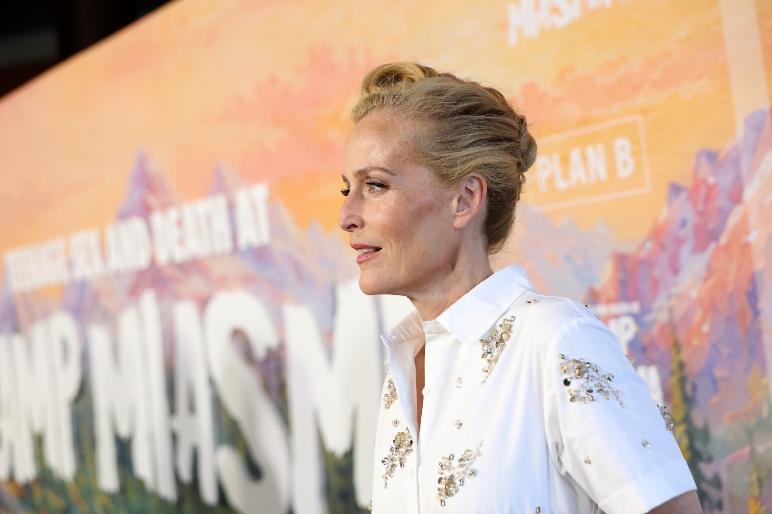 LOS ANGELES, CALIFORNIA - JULY 29: Gillian Anderson seen at the Special Screening of Mubi's "Teenage Sex and Death at Camp Miasma" at DGA Theatre on July 29, 2026 in Los Angeles, California. (Photo by JC Olivera/Mubi via Getty Images)