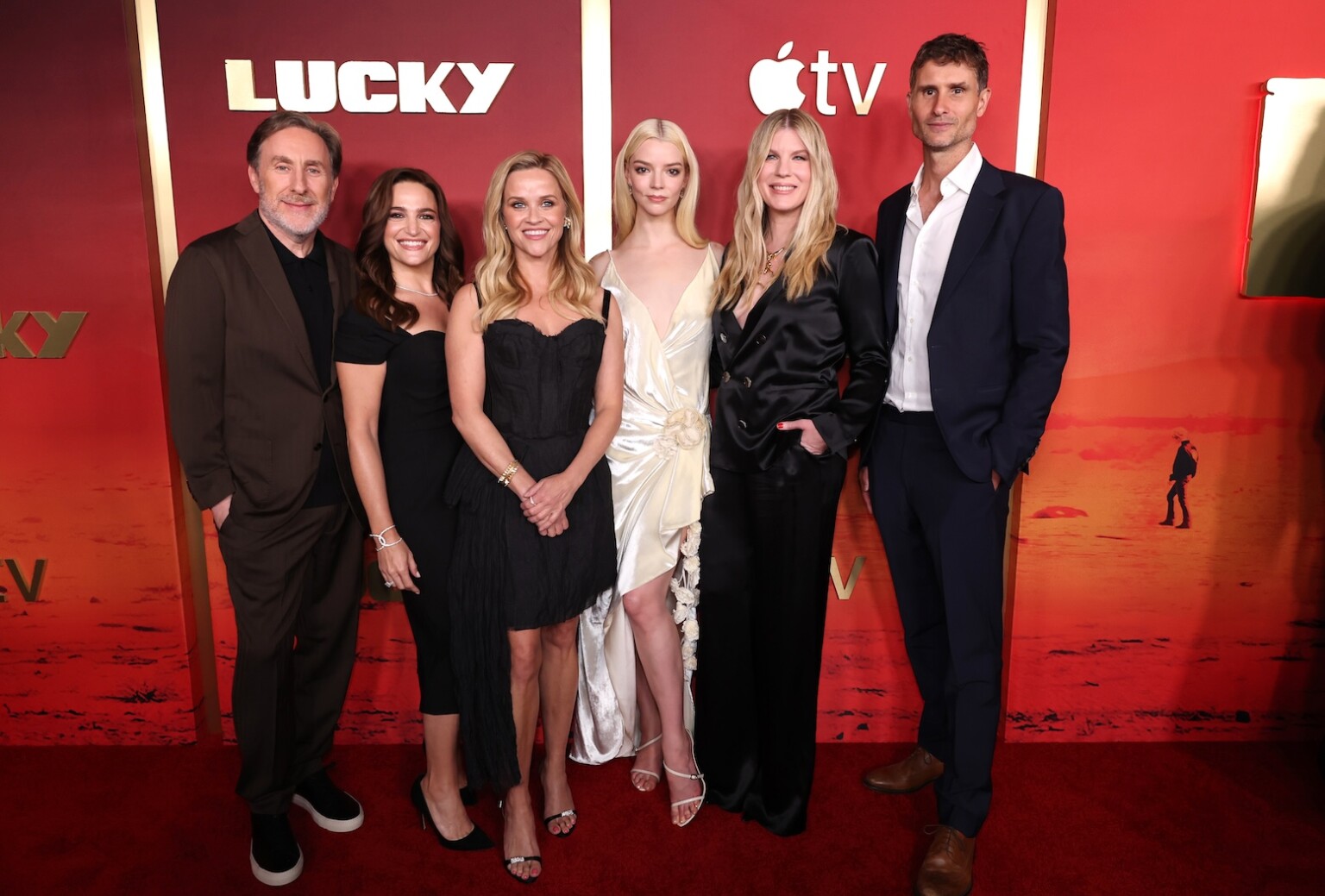 LOS ANGELES, CALIFORNIA - JULY 13: Co-showrunner/writer/executive producer Jonathan Tropper, executive producer Lauren Levy Neustadter, executive producer Reese Witherspoon, executive producer Anya Taylor-Joy, co-showrunner/executive producer Cassie Pappas and director/executive producer Jonathan Van Tulleken attend the global premiere of the upcoming Apple TV series “Lucky” at the Directors Guild of America on July 13, 2026 in Los Angeles, California. The series debuts globally on Apple TV on Wednesday, July 15, 2026. (Photo by Eric Charbonneau/Apple TV via Getty Images)