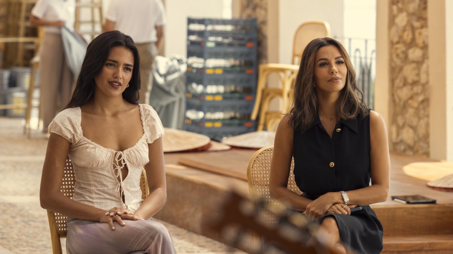 Maia Reficco (Ry) and Eva Longoria (Isolde) in THE LAST SUNRISE Photo Credit: Lucia Faraig / Prime © Amazon Content Services LLC