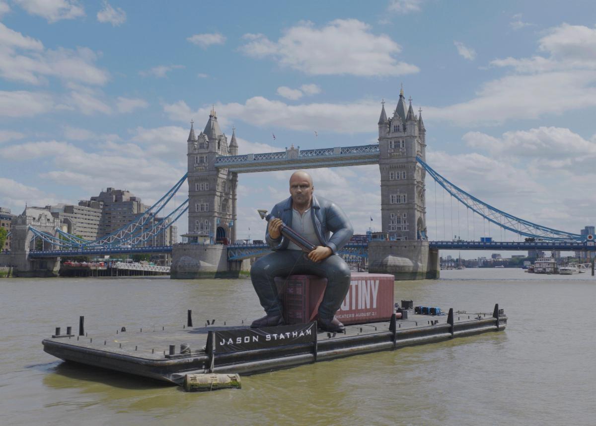 Jason Statham Goes 30 Feet Tall on the River Thames for Mutiny