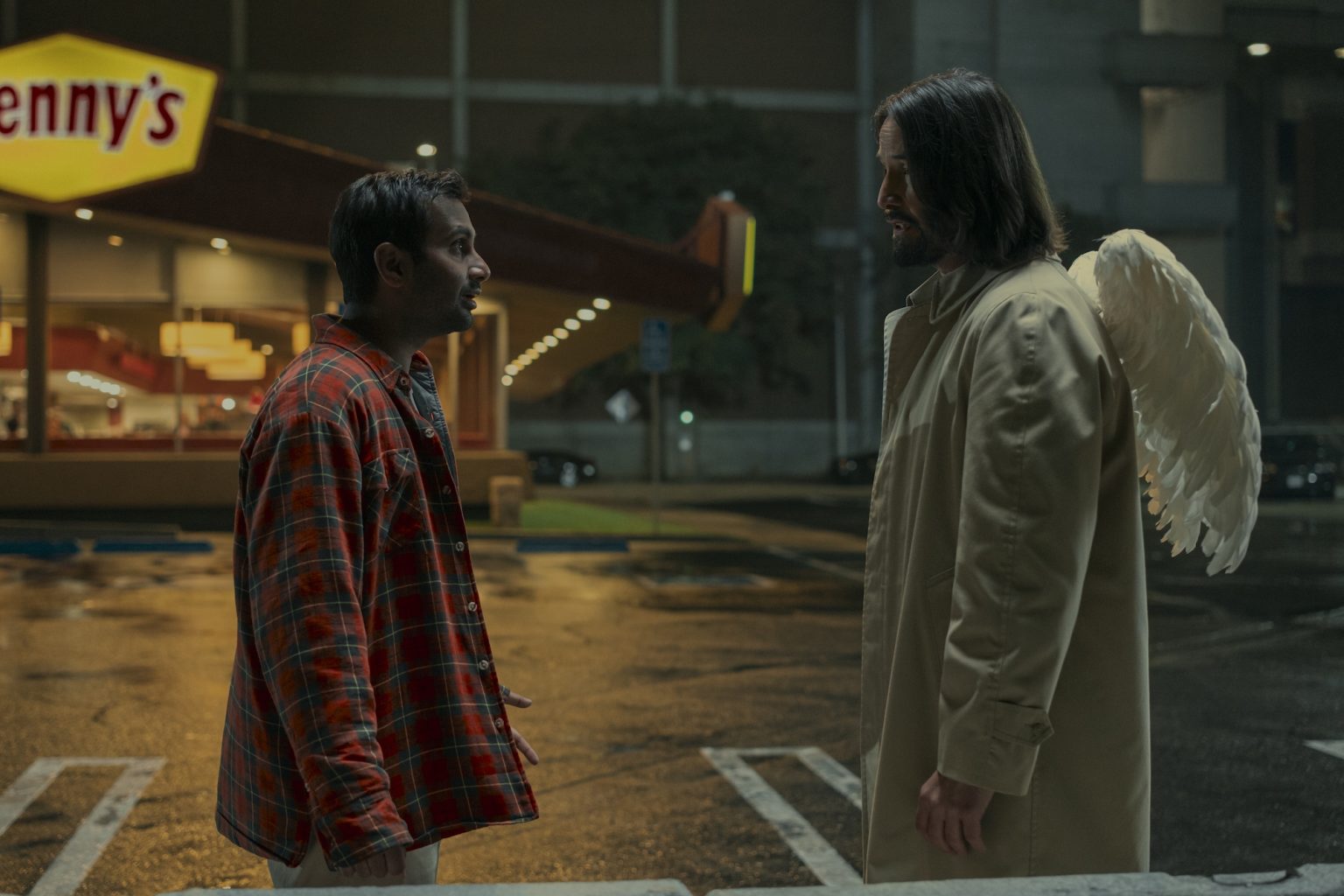 Aziz Ansari as Arj and Keanu Reeves as Gabriel in Good Fortune