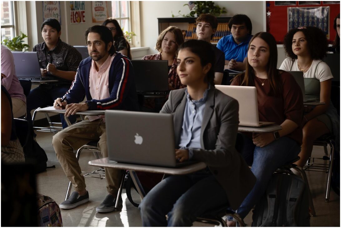 From left, Lane Factor, Adam Saunders, and Lucie Solene Allouche are running for class President in RE-ELECTION, a coming of (middle) age comedy. Courtesy of Picturehouse