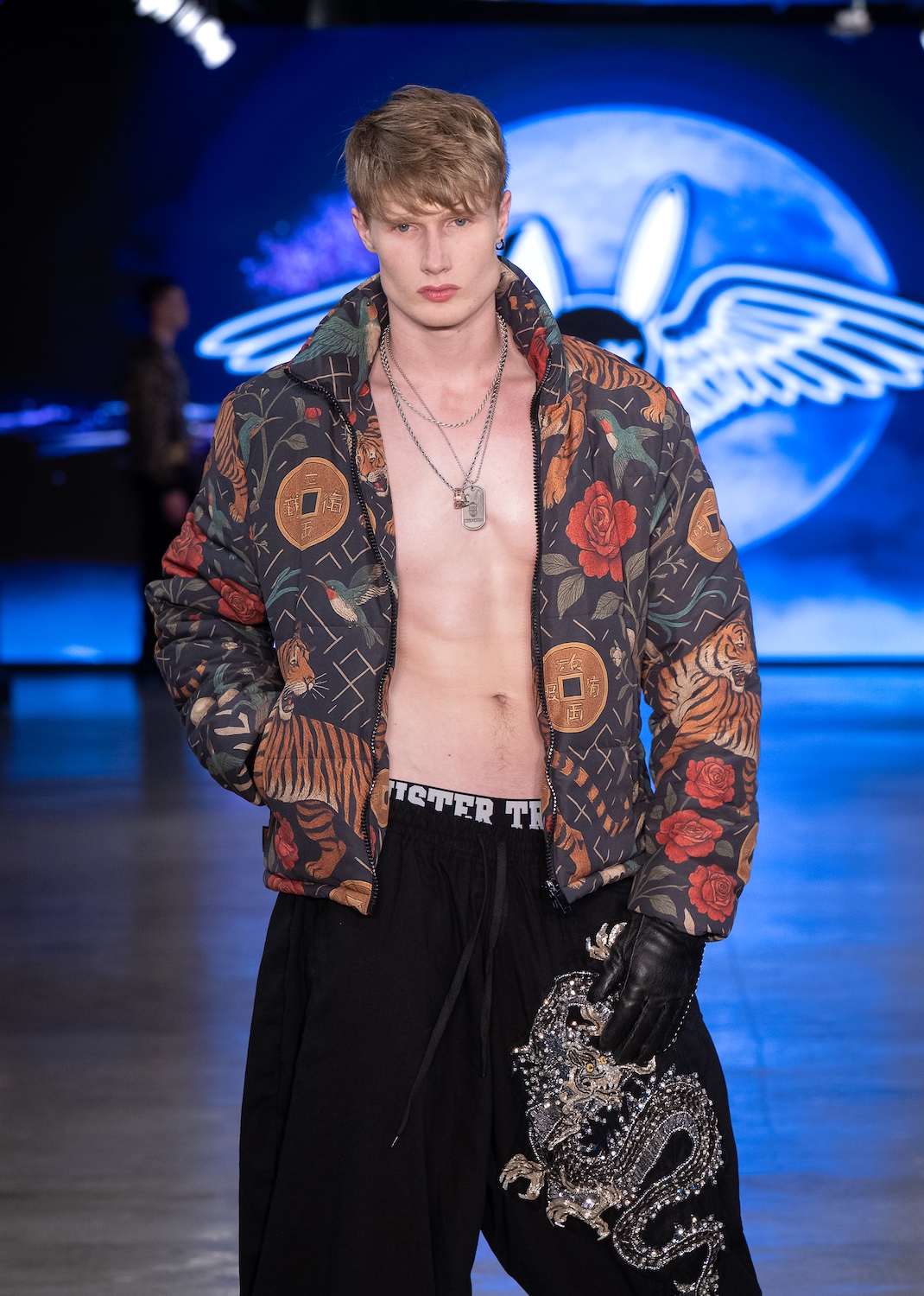 LOS ANGELES, CALIFORNIA - OCTOBER 18: Model Chance McCord walks the runway at the Mister Triple X show during Los Angeles Fashion Week Powered By Art Hearts Fashion at The New Mart on October 18, 2025 in Los Angeles, California. (Photo by Mark Gunter/Getty Images for Art Hearts Fashion)