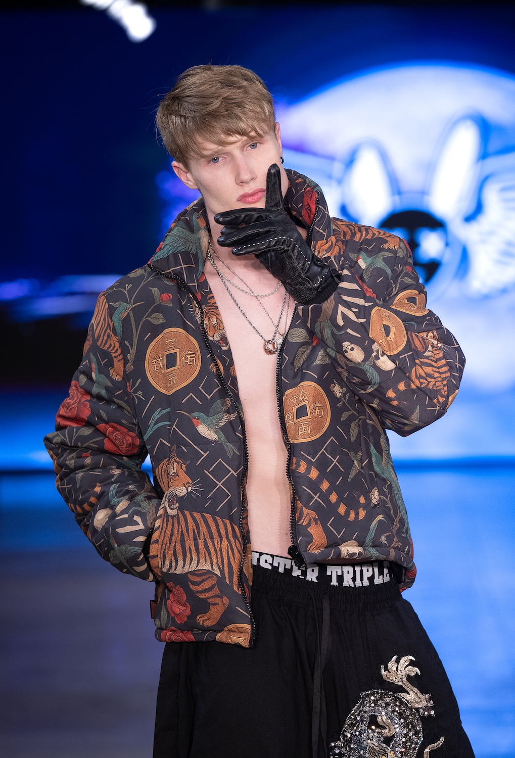 LOS ANGELES, CALIFORNIA - OCTOBER 18: Model Chance McCord walks the runway at the Mister Triple X show during Los Angeles Fashion Week Powered By Art Hearts Fashion at The New Mart on October 18, 2025 in Los Angeles, California. (Photo by Mark Gunter/Getty Images for Art Hearts Fashion)
