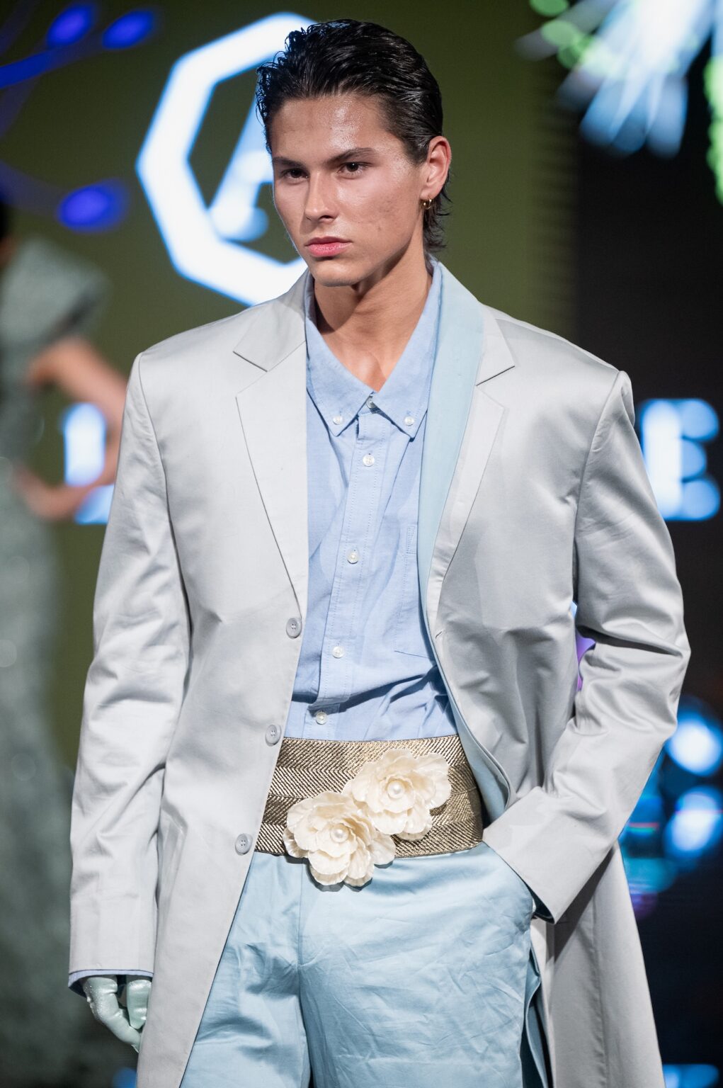 LOS ANGELES, CALIFORNIA - MARCH 13: A model walks the runway at the Angelo Estera show during Los Angeles Fashion Week Powered By Art Hearts Fashion at The Majestic on March 13, 2026 in Los Angeles, California. (Photo by Mark Gunter/Getty Images for Art Hearts Fashion)